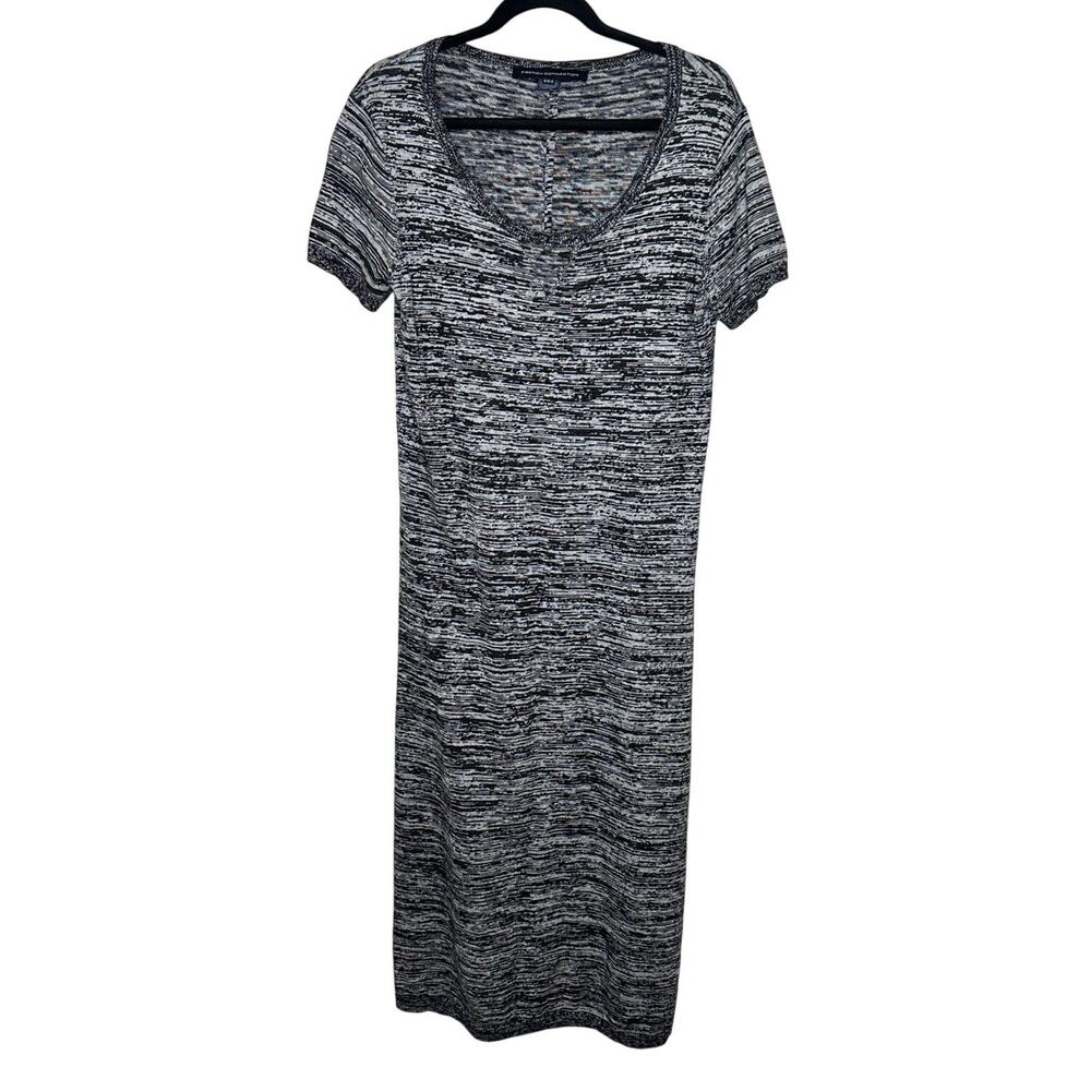 French Connection Wool Blend Midi Sweater Dress Black White Winter Stretch 12